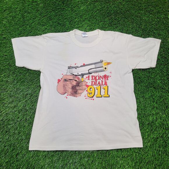 Vintage 90s I Don't Dial 911 Pro Gun T-Shirt Mens L Boxy Fit 2nd Amendment - Picture 1 of 12
